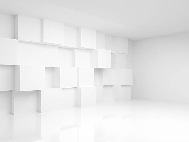 tło puste wnętrze 3d z kostki na ścianie biały - box white cube blank zdjęcia i obrazy z banku zdjęć