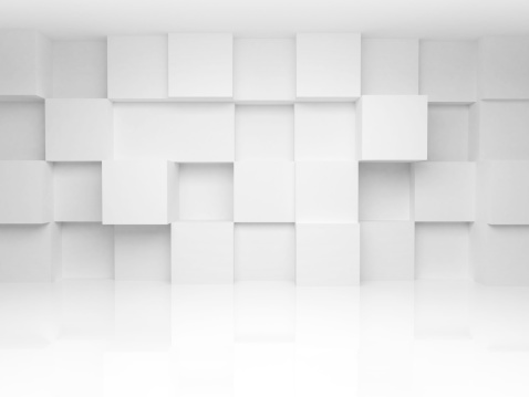 Fondo 3d abstracto arquitectura con cubos en blanco en la pared photo
