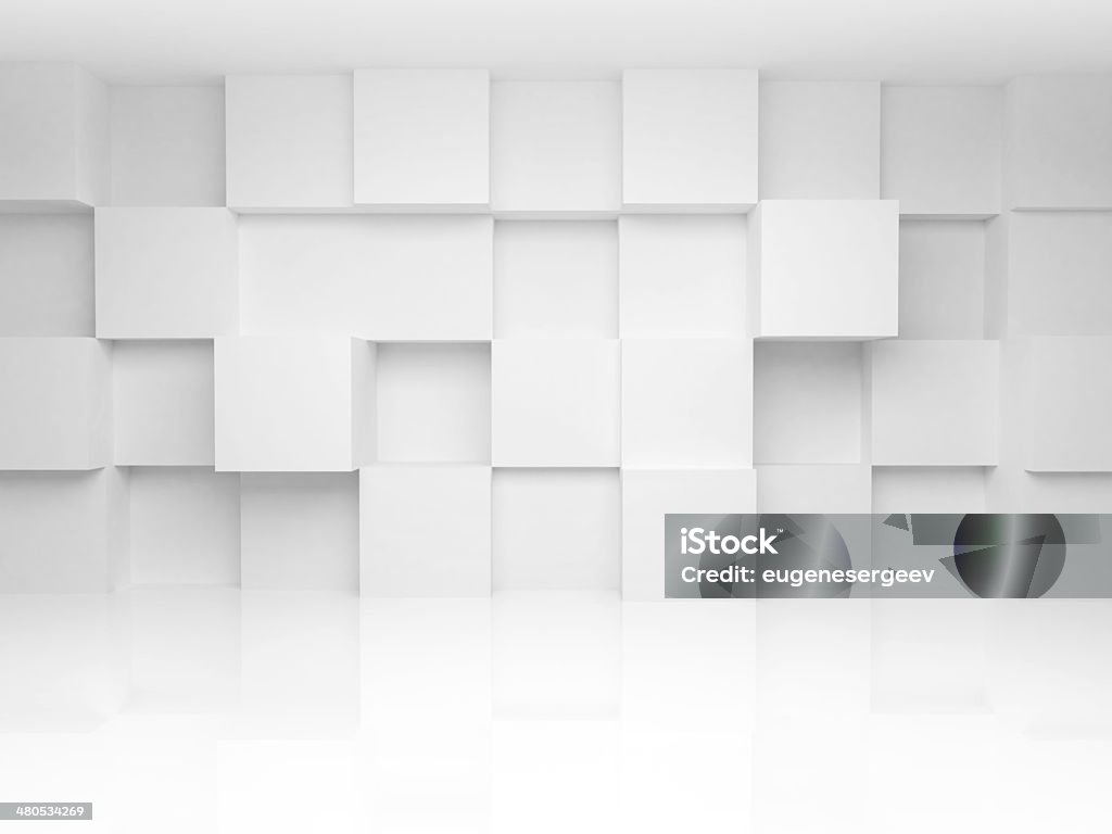 Astratto di architettura 3d di sfondo con cubi sul muro bianco - Foto stock royalty-free di Cubo