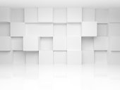 Abstract 3d architecture background with white cubes on the wall