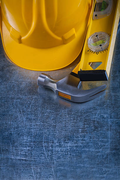 istock Copy space image of claw hammer construction level and building 480535162