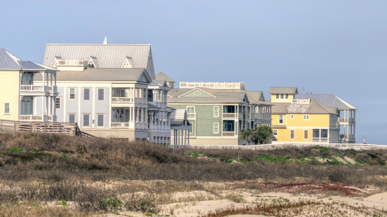 A row of beach houses overlooking the Gulf Coast.