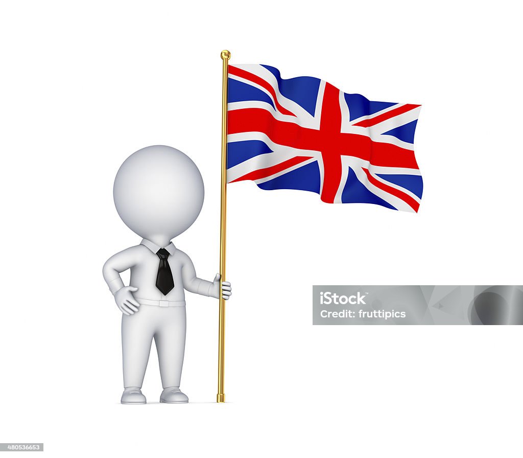 3 d kleine person mit einem Weben britische Flagge. - Lizenzfrei Auswanderung und Einwanderung Stock-Foto