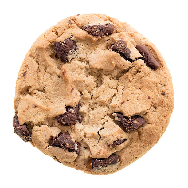 Chocolate chip cookie isolated Chocolate chip cookie isolated on white background. Cookie photographed from above clear isolated without shadow. chocolate chip cookie top view stock pictures, royalty-free photos & images