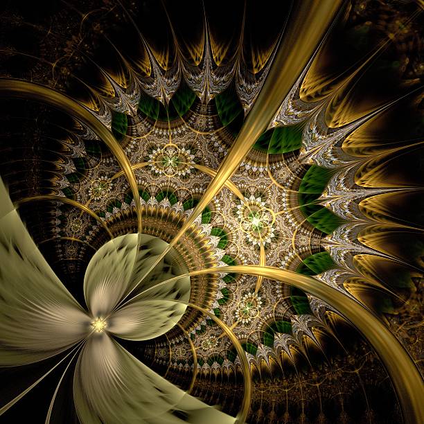 istock Dark green and gold fractal flower 480538577