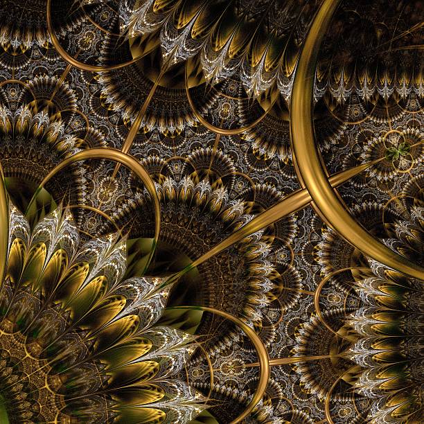 istock Dark green and gold fractal flower 480538659