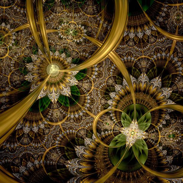 istock Dark green and gold fractal flower 480538663