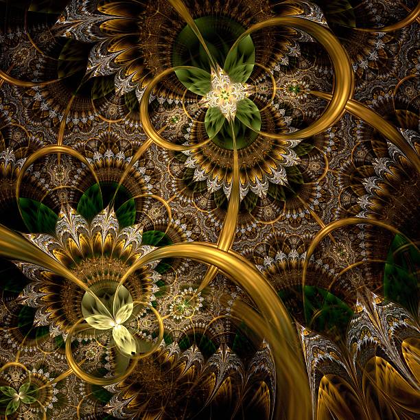 istock Dark green and gold fractal flower 480538705