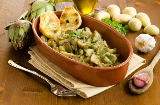 tray with cooked vegetables, Sardinian Cuisine