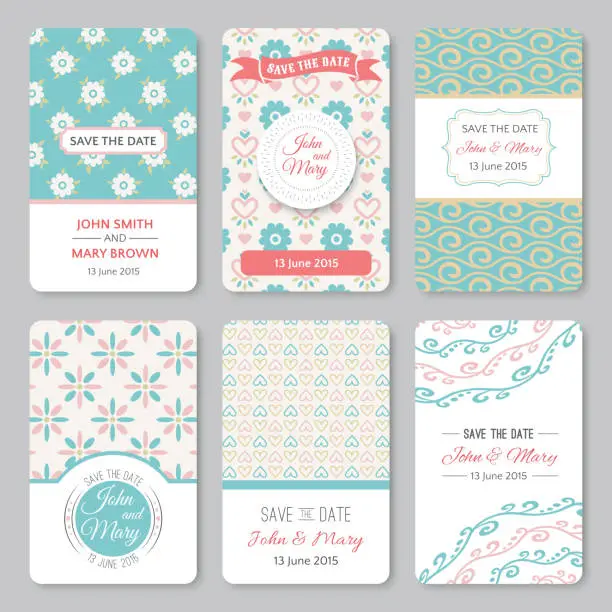 Vector illustration of Set of perfect wedding templates with pattern theme