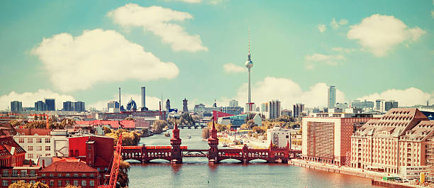 berlin skyline aerial view with river spree and oberbaumbruecke