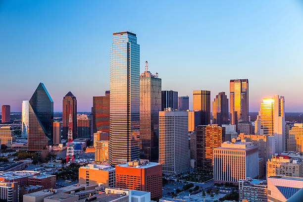 istock Dallas, Texas cityscape with blue sky at sunset 480541488