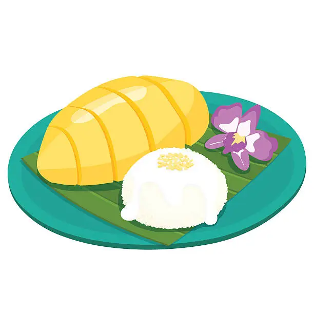 Vector illustration of Mango with sticky rice thai dessert vector