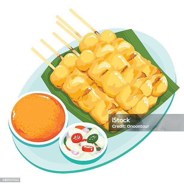 Pork Grill With Curry And Coconut Milk Vector Stock Illustration - Download Image Now - 2015, Baking, Cooked