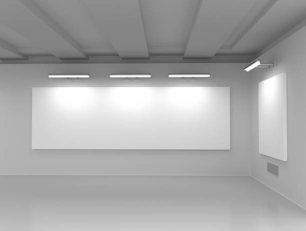 istock Interior of an exhibition hall with empty billboards 480543356