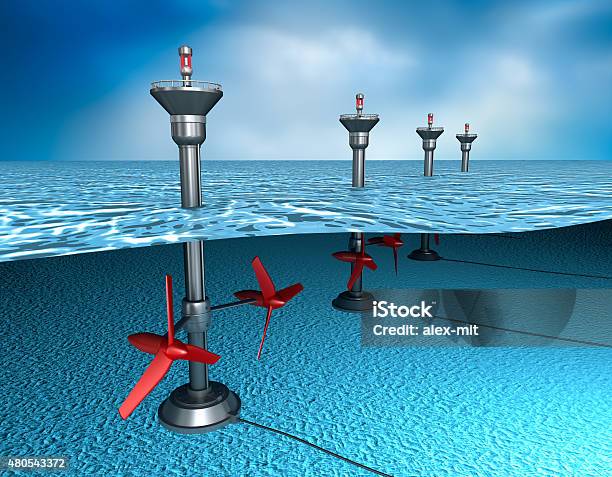 Tidal Energy Generator In The Ocean Stock Photo - Download Image Now - Tide, Fuel and Power Generation, Turbine