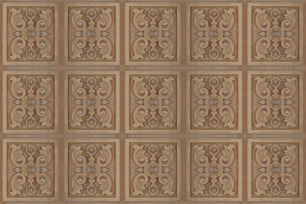istock Carved wood wall close 480543578