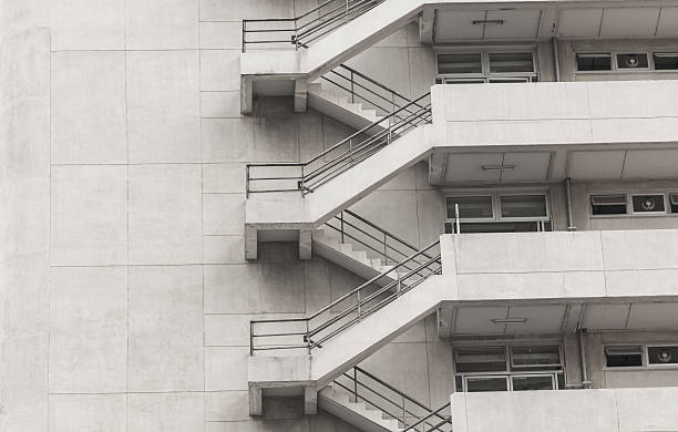istock Concrete fire escape outside apartment building for emergency 480546472