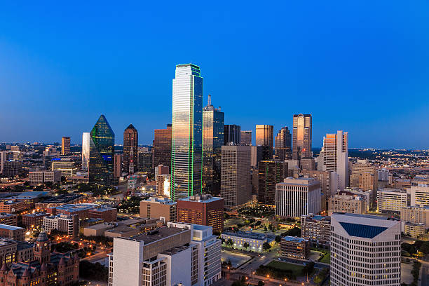 istock Dallas, Texas cityscape with blue sky at sunset 480549940