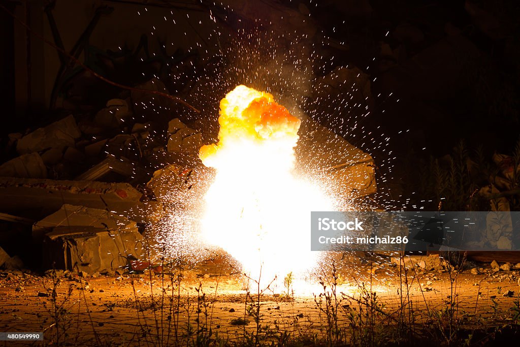 Explosion Busy Realistic Fiery Explosion Busting Over A Black Background Stock Photo ...