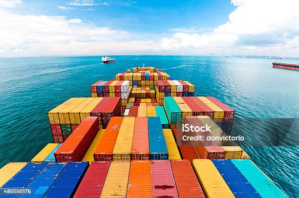 Cargo Ships Entering The Busiest Port Singapore Stock Photo - Download Image Now - Freight Transportation, Cargo Container, Container