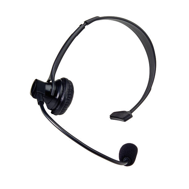Black headphone with microphone stock photo