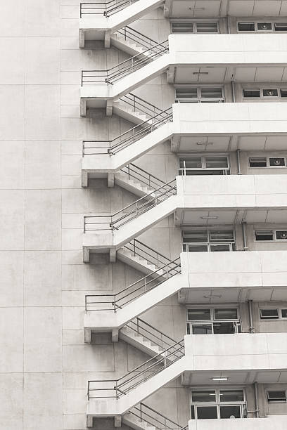 istock Concrete fire escape outside apartment building for emergency 480553680