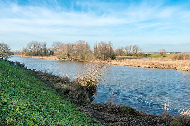 istock Banks of small river in wintertime 480554328