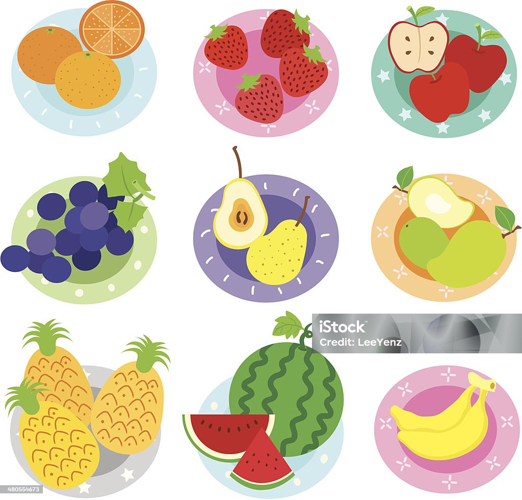 Fruit - Illustration A set of Fruit - Illustration. Fresh fruits with,apple ,orange,mango,strawberry,pear,banana and grapes Apple - Fruit stock vector