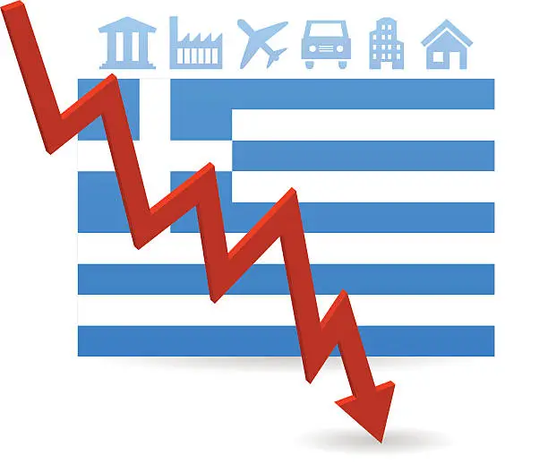 Vector illustration of Greece flag symbolizing crisis on white background