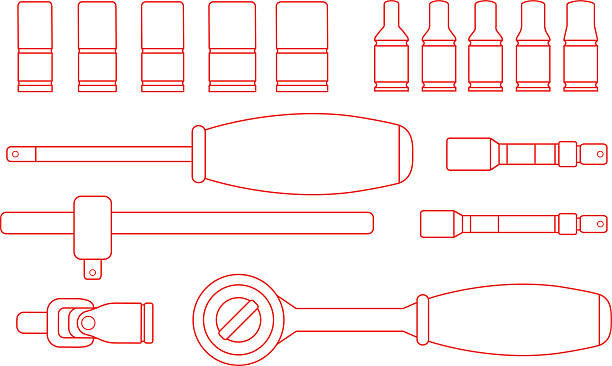 래칫 및 소켓 아이콘크기 설정합니다. 벡터. 컨투어 - socket wrench stock illustrations