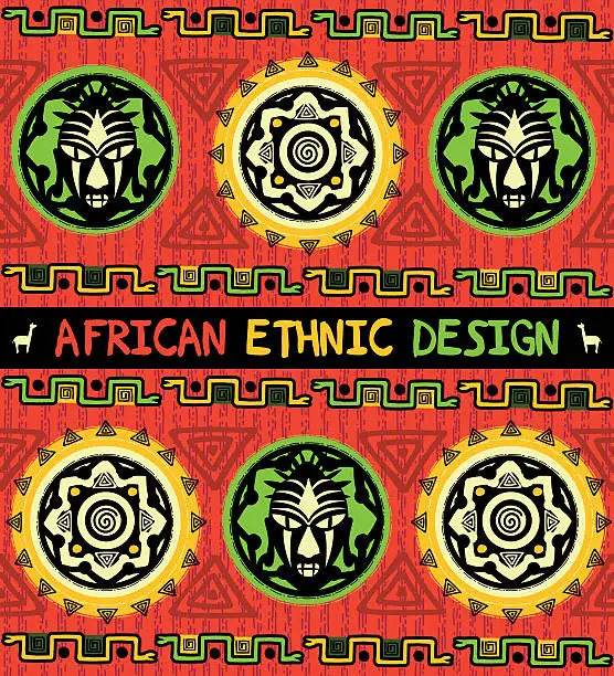 Vector illustration of African ethnic  design with a mask and  abstract geometric ornament