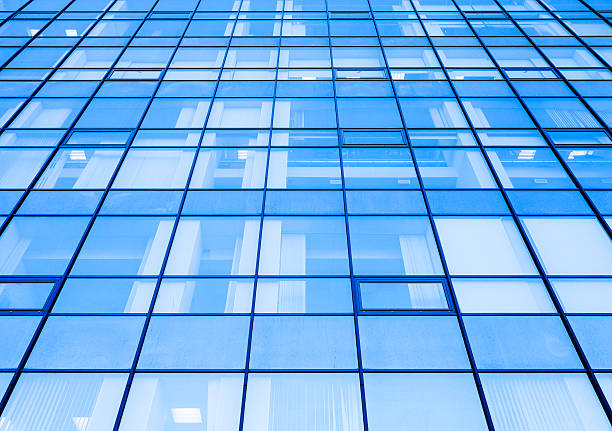 istock Moder office facade perspective with blue glass 480561619