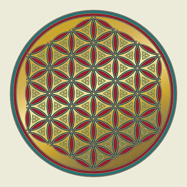 Vector illustration of Golden celtic flower of life with triquetras (Endless knot)