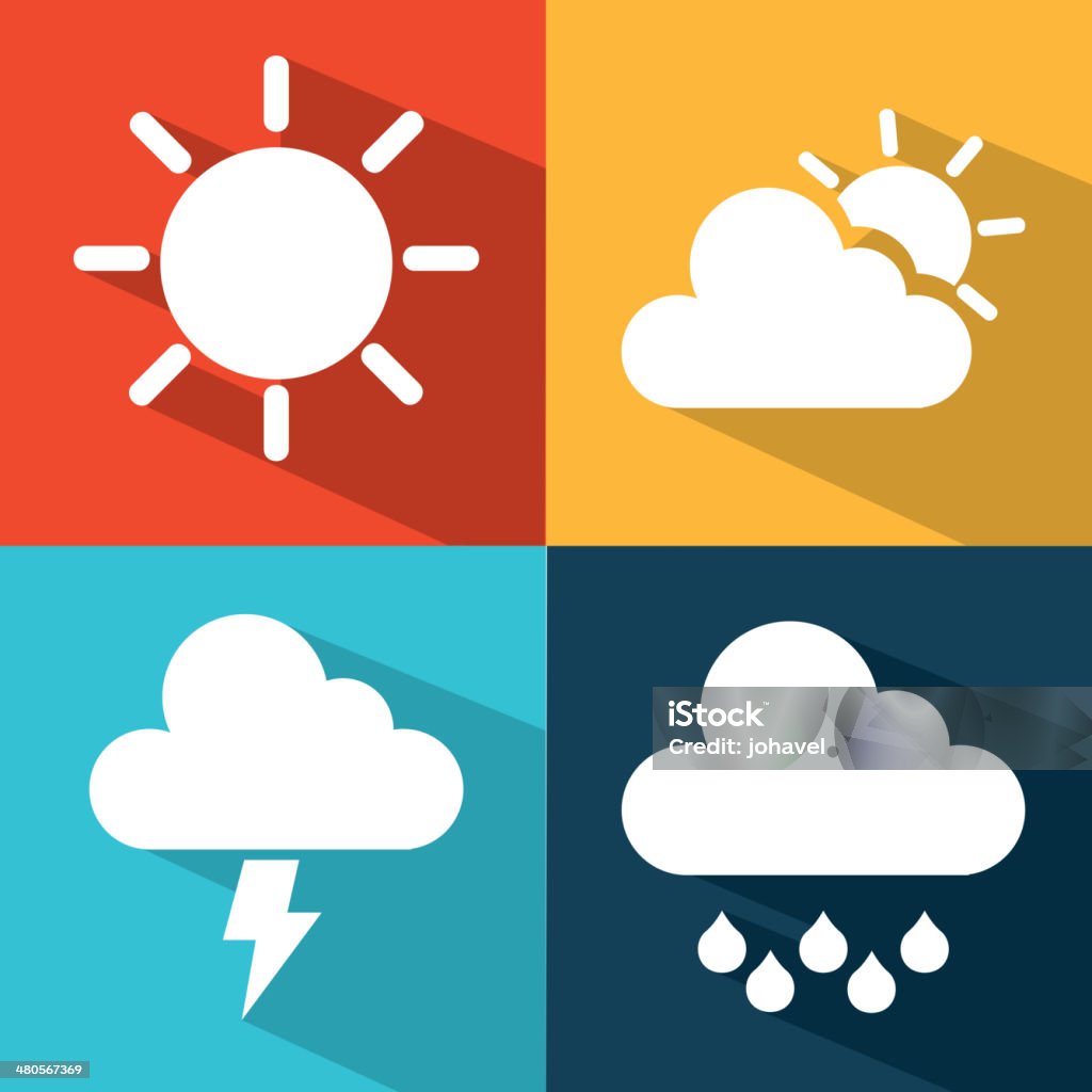 Weather world Weather icons of summer, rain, and cloudy days, vector illustration Climate stock vector