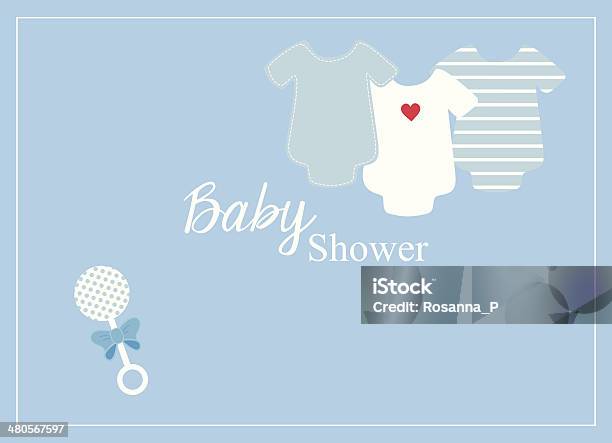 Baby Shower Invitation Card With Baby Bodysuits And Little Rattle Stock Illustration - Download Image Now