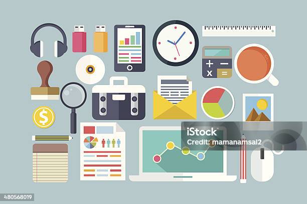 Set Of Flat Businessrelated Objects Stock Illustration - Download Image Now - Bag, Brainstorming, Business