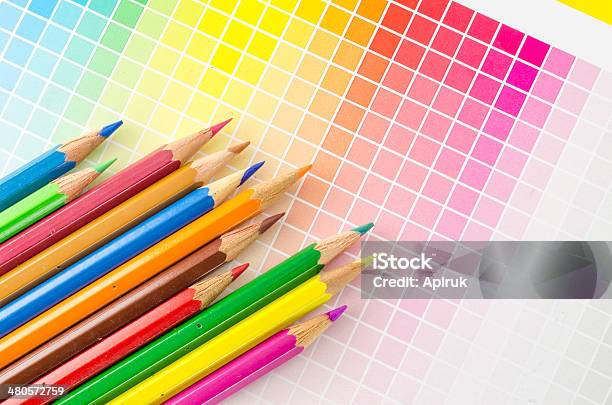 Pencil Color And Color Chart Stock Photo - Download Image Now - Artist's Palette, Backgrounds, Blue