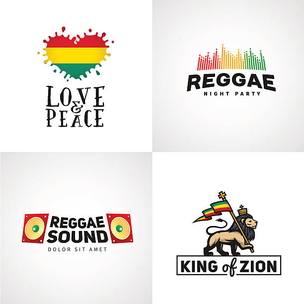 Set of reggae music vector design. Love and peace concept Set of reggae music vector design. Love and peace concept. Judah lion with a rastafari flag. King of Zion logo illustration ska stock illustrations