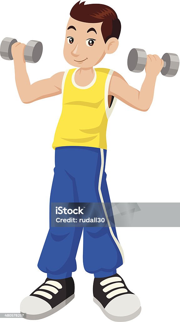 Boy Exercising Cartoon illustration of a boy exercising using dumbbells Active Lifestyle stock vector