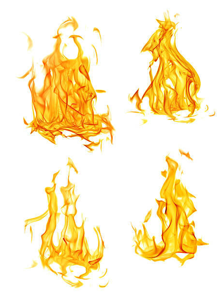 four isolated yellow and orange flames set stock photo