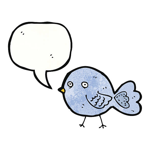 funny blue bird cartoon Retro cartoon with texture. Isolated on White. bird quotes stock illustrations