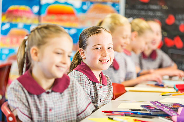 istock Smiling School Girls Doing Work in the Classroom 480581930