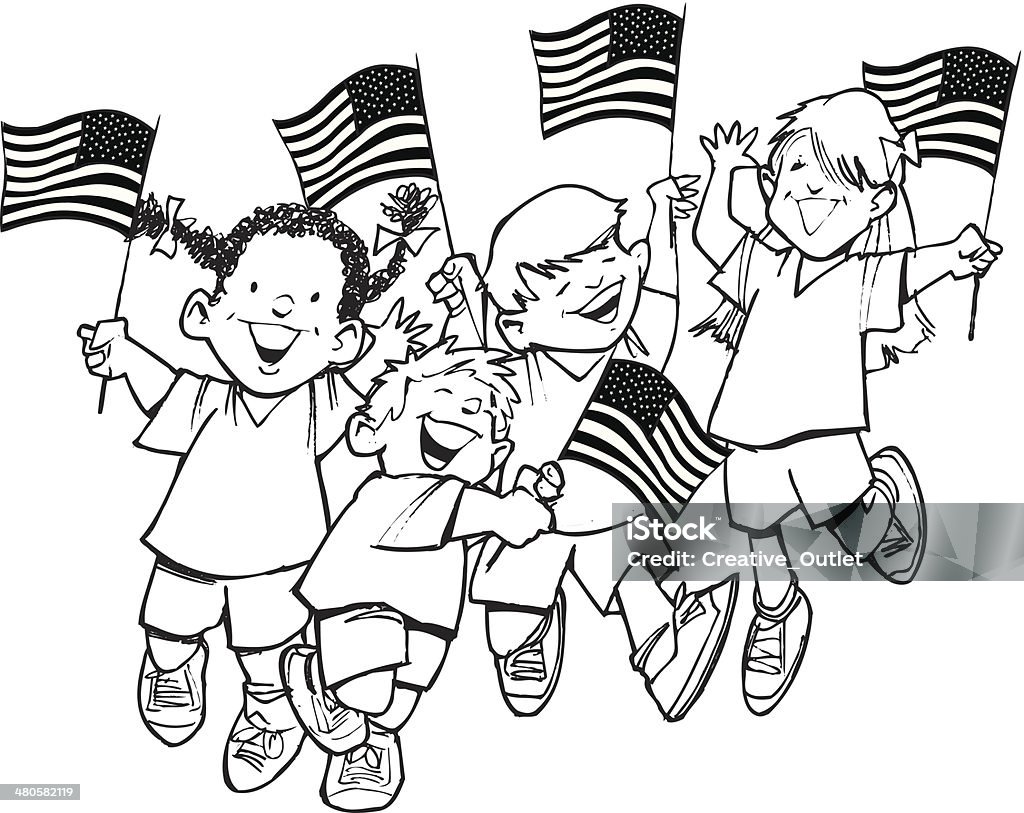 Kids Waving Flags American Flag stock vector