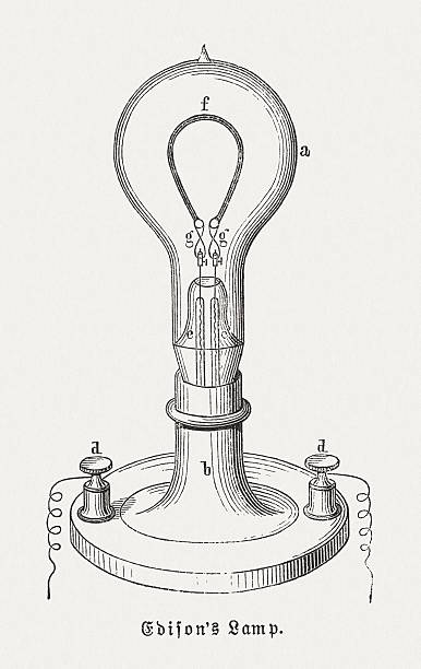 ilustraciones, imágenes clip art, dibujos animados e iconos de stock de edison de la bombilla (1879), publicado en 1881 - bombilla de edison