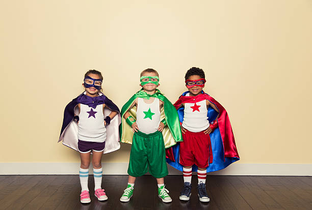superbohaterzy - superhero child partnership teamwork zdjęcia i obrazy z banku zdjęć