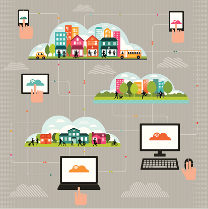 Community Techolgy Connected Community Using Wireless Technology Stock Illustration ...