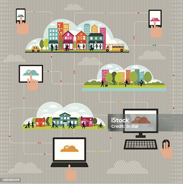 Connected Community Using Wireless Technology Stock Illustration ...