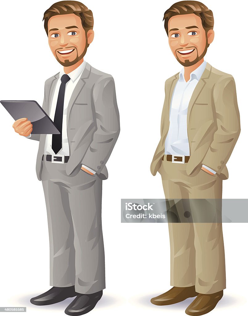 Young Businessman With Beard A young businessman with beard in two variations, isolated on white. EPS 8, grouped and labeled in layers. Men stock vector