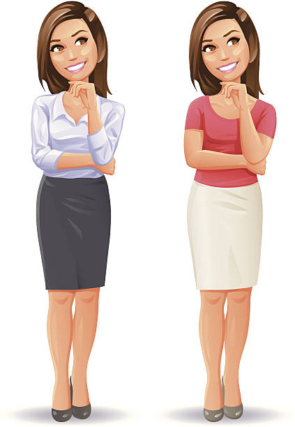 Thoughtful Young Woman A young woman in business and casual outfit daydreaming, isolated on white. EPS 8, grouped and labeled in layers. clip art of daydreaming stock illustrations